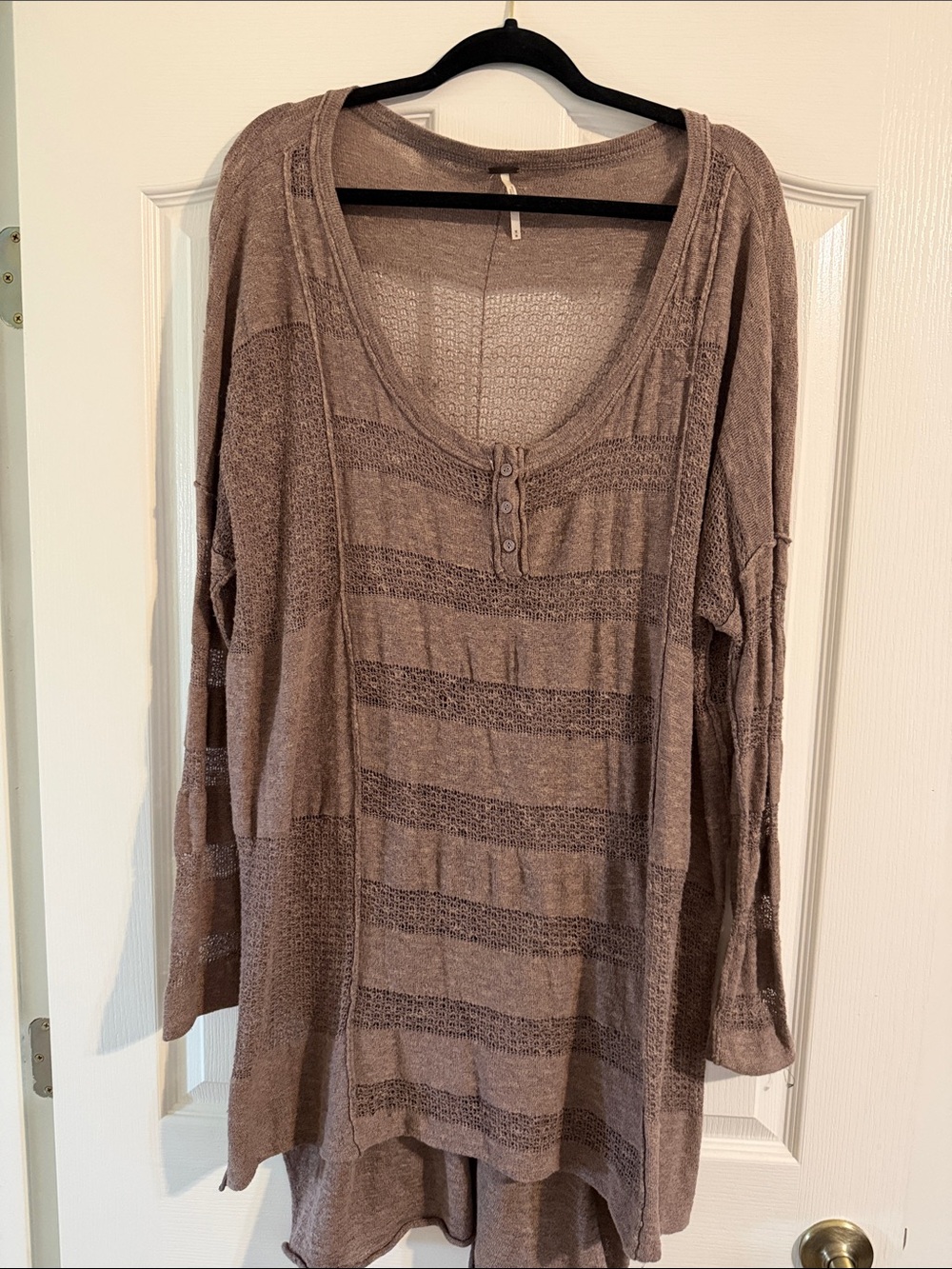 Free People Taupe Knit Henley Tunic